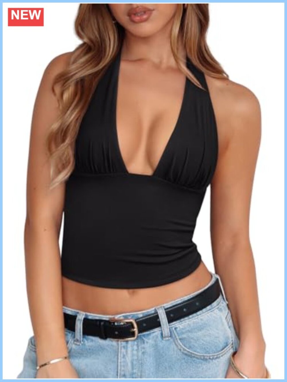 Halter Crop Tank Top for Women Backless Sleeveless Summer Outfit Stretch Knit